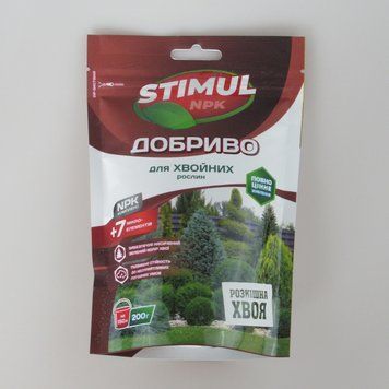 STIMUL NPK добриво для хвойних рослин 200 г, водорозчинне, комплексне, для декоративних дерев і кущів 002729 фото