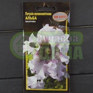 Петунія великокв. гібр. "Альба" 10шт /махрова/біла с фіол/НК ЕЛІТ 074797 фото